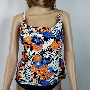 Island Escape Black Floral Bandini Top Only sz 10